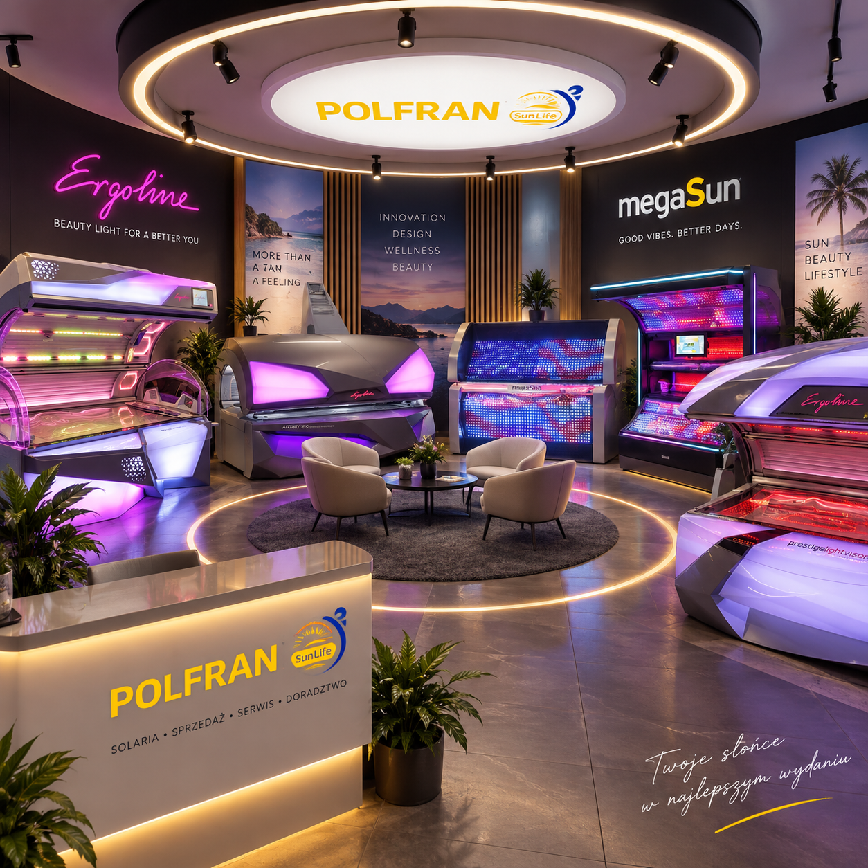 Profesjonalne wyposażenie solarium — wizualizacja